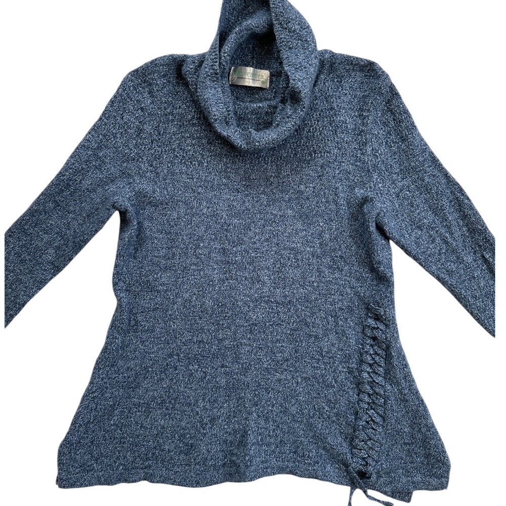 Aventura Cowl Neck Sweater Womens Large Blue Marl Lace Up Wool Cashmere Blend